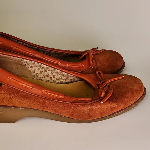 Indian Summer Vintage Orange Leather Suede Wedge Heels with Lacing - Picture 8 of 15